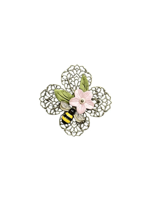 Handcrafted Bumblebee Flower Filigree Brooch – Antique Gold Finish | Whimsical Accessory Made in USA Michelle Marie Boutique  Brooch
