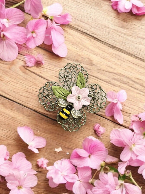 Handcrafted Bumblebee Flower Filigree Brooch – Antique Gold Finish | Whimsical Accessory Made in USA Michelle Marie Boutique  Brooch