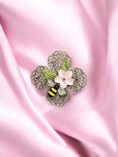 Handcrafted Bumblebee Flower Filigree Brooch – Antique Gold Finish | Whimsical Accessory Made in USA Michelle Marie Boutique  Brooch