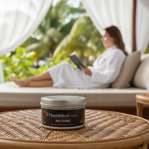 Handcrafted Butt Naked Soy Tin Candle 7oz – Fruity Floral Vanilla Scent | Made in USA Home Fragrance MorninWood Candles  Candles