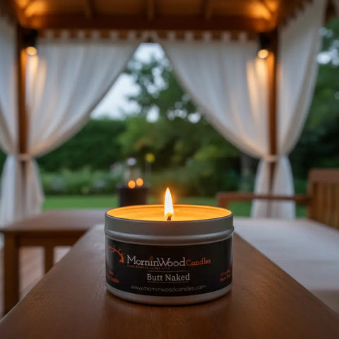Handcrafted Butt Naked Soy Tin Candle 7oz – Fruity Floral Vanilla Scent | Made in USA Home Fragrance MorninWood Candles  Candles