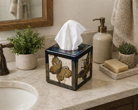 Handcrafted Butterfly Metal Tissue Box Cover – Standard Size Home Accent | Made in USA Knights Home Decor  item