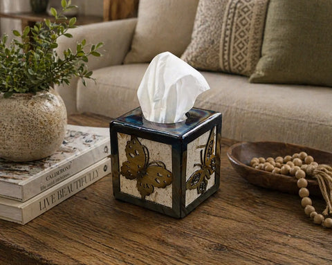 Handcrafted Butterfly Metal Tissue Box Cover – Standard Size Home Accent | Made in USA Knights Home Decor  item