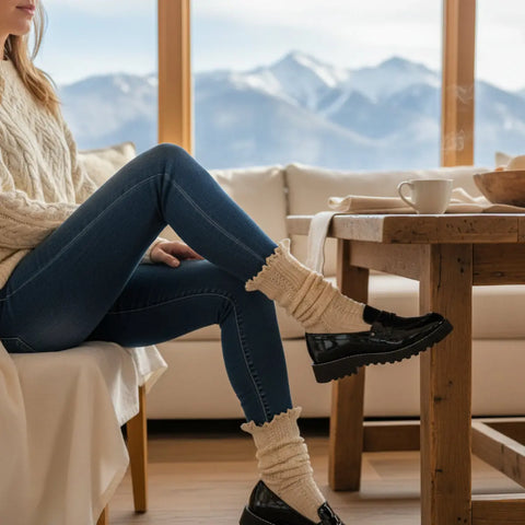 Handcrafted Cable Knit Boot Socks | Natural Beige With Lace Top – Soft Cotton Blend | Made in USA Catherine Cole  socks