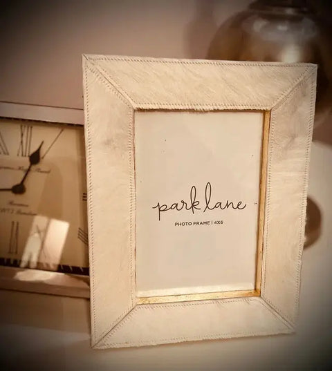 Handcrafted Calf Hair Picture Frame 4x6 Inch – Gold Leaf Trim | Made in USA Suede Kloth 