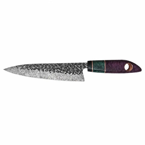 Handcrafted Carbon Steel Kitchen Knife 8 5/8 Inch Blade with Purple Copper Circle Handle – Artisan Cutlery | Made in USA Words with Boards  Knife