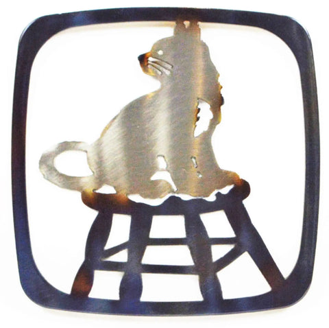 Handcrafted Cat on Chair Metal Trivet – Durable Kitchen Counter Protector | Made in USA Home Dining Accessory Knights Home Decor  item