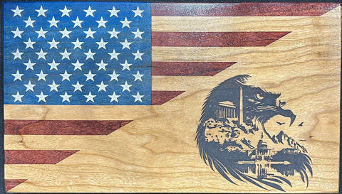 Handcrafted Cherry Wood American Flag Desktop Display – 6.25 Inch Patriotic Decor | Made in USA by Veterans American Grains LLC 
