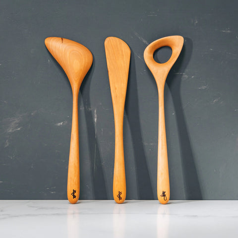 Handcrafted Cherry Wood Kitchen Utensil Set 14 Inch – Sustainable Cooking Tools | Made in USA Blanc Creatives  Woodenware