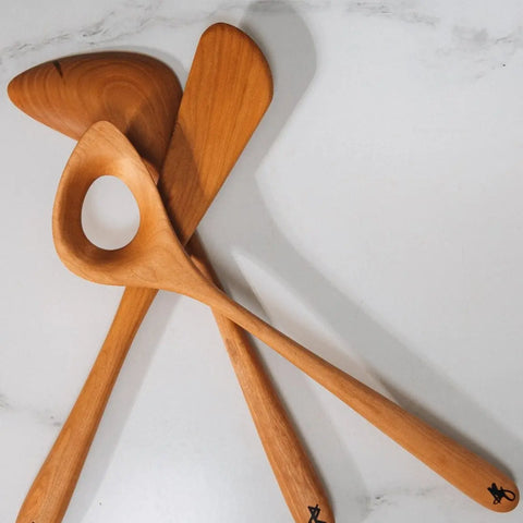 Handcrafted Cherry Wood Kitchen Utensil Set 14 Inch – Sustainable Cooking Tools | Made in USA Blanc Creatives  Woodenware