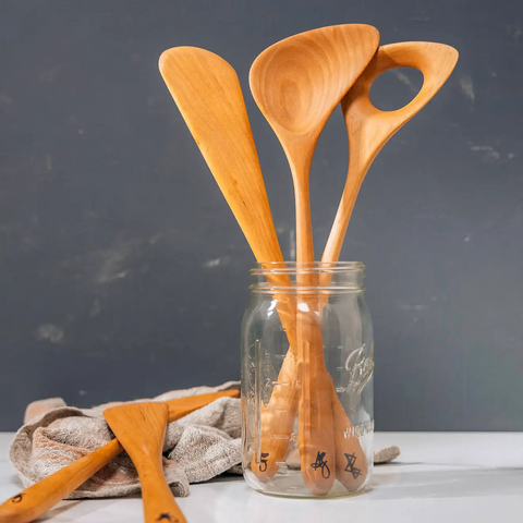 Handcrafted Cherry Wood Kitchen Utensil Set 14 Inch – Sustainable Cooking Tools | Made in USA Blanc Creatives  Woodenware