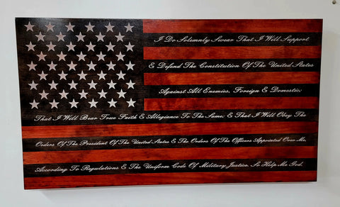 Handcrafted Cherry Wood Oath of Enlistment Flag – Laser Engraved Patriotic Wall Decor | Made in USA American Grains LLC 