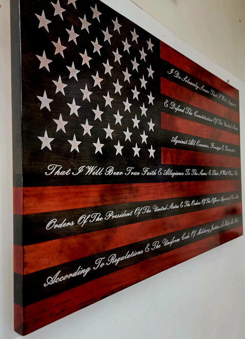 Handcrafted Cherry Wood Oath of Enlistment Flag – Laser Engraved Patriotic Wall Decor | Made in USA American Grains LLC 