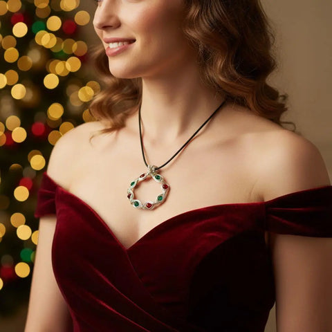 Handcrafted Christmas Wreath Necklace – Holiday Jewelry Pendant | Made in USA Alexa Martha Designs  Necklaces
