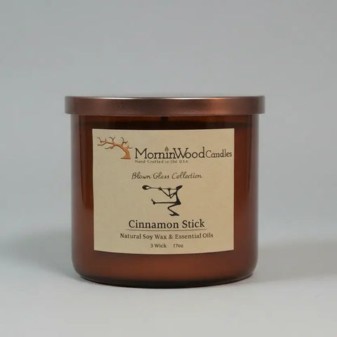 Handcrafted Cinnamon Stick Soy Candle 17 Oz 3-Wick Blown Glass Jar | Long-Lasting Home Fragrance Made in USA MorninWood Candles  3 Wick Candle