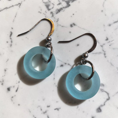 Handcrafted Circular Sea Glass Dangle Earrings – Coastal Jewelry Accent | Made in USA – 1.5 Inch Length Michelle Marie Boutique  Earrings