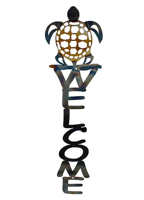 Handcrafted Coastal Sea Turtle Welcome Sign – Rustic Metal Wall Art | Made in USA Knights Home Decor  item