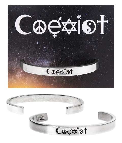 Handcrafted Coexist Inspirational Cuff Bracelet – Recycled Lead-Free Pewter Wristband | Made in USA Whitney Howard Designs  Cuff Bracelets