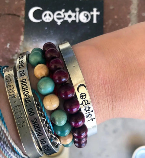 Handcrafted Coexist Inspirational Cuff Bracelet – Recycled Lead-Free Pewter Wristband | Made in USA Whitney Howard Designs  Cuff Bracelets