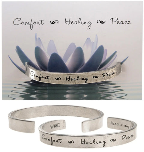 Handcrafted Comfort Healing Peace Inspirational Pewter Cuff Bracelet – Open Quote Jewelry | Made in USA Whitney Howard Designs  Cuff Bracelets
