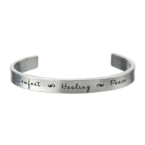 Handcrafted Comfort Healing Peace Inspirational Pewter Cuff Bracelet – Open Quote Jewelry | Made in USA Whitney Howard Designs  Cuff Bracelets