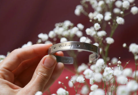 Handcrafted Comfort Healing Peace Inspirational Pewter Cuff Bracelet – Open Quote Jewelry | Made in USA Whitney Howard Designs  Cuff Bracelets