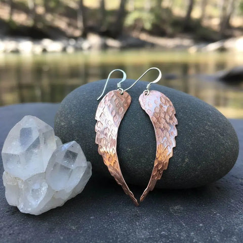 Handcrafted Copper Angel Wing Earrings – 20 Gauge Hammered Design | Made in USA Alexa Martha Designs  Earrings