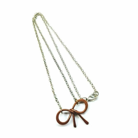 Handcrafted Copper Bow Tie Pendant Necklace – Silver Chain | Made in USA Alexa Martha Designs  Necklaces