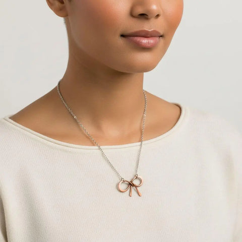 Handcrafted Copper Bow Tie Pendant Necklace – Silver Chain | Made in USA Alexa Martha Designs  Necklaces