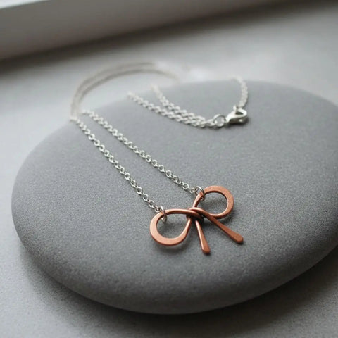 Handcrafted Copper Bow Tie Pendant Necklace – Silver Chain | Made in USA Alexa Martha Designs  Necklaces