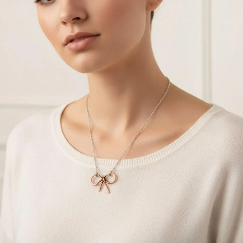 Handcrafted Copper Bow Tie Pendant Necklace – Silver Chain | Made in USA Alexa Martha Designs  Necklaces