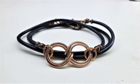 Handcrafted Copper Double Infinity Leather Wrap Bracelet – Gender Neutral Design | Made in USA Alexa Martha Designs  Wrap Bracelet