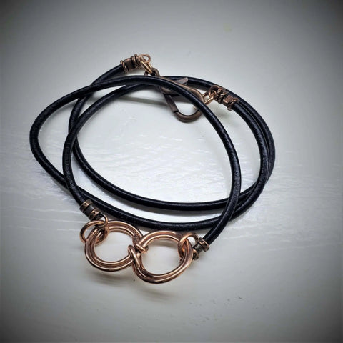 Handcrafted Copper Double Infinity Leather Wrap Bracelet – Gender Neutral Design | Made in USA Alexa Martha Designs  Wrap Bracelet