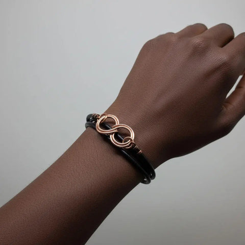 Handcrafted Copper Double Infinity Leather Wrap Bracelet – Gender Neutral Design | Made in USA Alexa Martha Designs  Wrap Bracelet