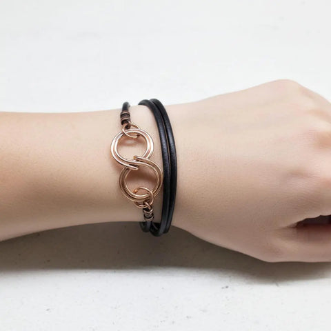 Handcrafted Copper Double Infinity Leather Wrap Bracelet – Gender Neutral Design | Made in USA Alexa Martha Designs  Wrap Bracelet