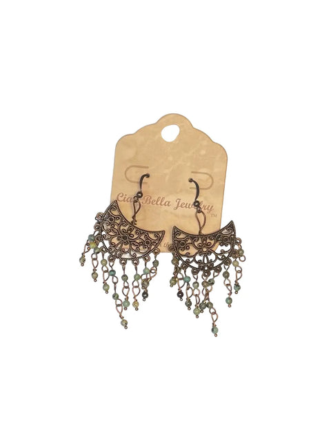Handcrafted Copper Filigree Chandelier Earrings With African Turquoise Beads – Boho Style Jewelry | Made in USA Michelle Marie Boutique  Earrings