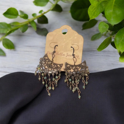 Handcrafted Copper Filigree Chandelier Earrings With African Turquoise Beads – Boho Style Jewelry | Made in USA Michelle Marie Boutique  Earrings