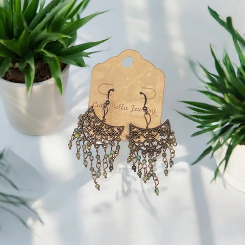 Handcrafted Copper Filigree Chandelier Earrings With African Turquoise Beads – Boho Style Jewelry | Made in USA Michelle Marie Boutique  Earrings