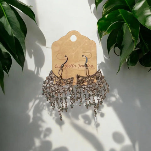 Handcrafted Copper Filigree Earrings with Genuine Smoky Quartz Crystals – Boho Chic Jewelry | Made in USA Michelle Marie Boutique  Earrings