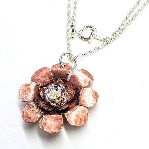Handcrafted Copper Flower Spinner Necklace – Crystal Accent Pendant | Made in USA Alexa Martha Designs  Necklace