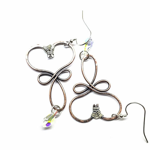 Handcrafted Copper Heart Earrings with Crystal Drop – Artisan Jewelry | Made in USA Alexa Martha Designs  Earrings