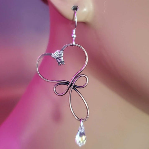 Handcrafted Copper Heart Earrings with Crystal Drop – Artisan Jewelry | Made in USA Alexa Martha Designs  Earrings