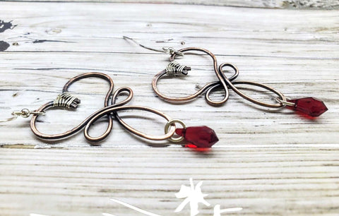 Handcrafted Copper Heart Earrings with Crystal Drop – Artisan Jewelry | Made in USA Alexa Martha Designs  Earrings
