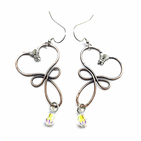 Handcrafted Copper Heart Earrings with Crystal Drop – Artisan Jewelry | Made in USA Alexa Martha Designs  Earrings