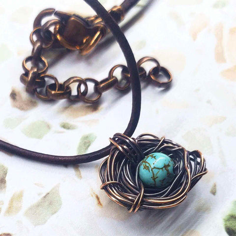 Handcrafted Copper Robin Nest Necklace With Up to 5 Beads – Made in USA Alexa Martha Designs  Necklace