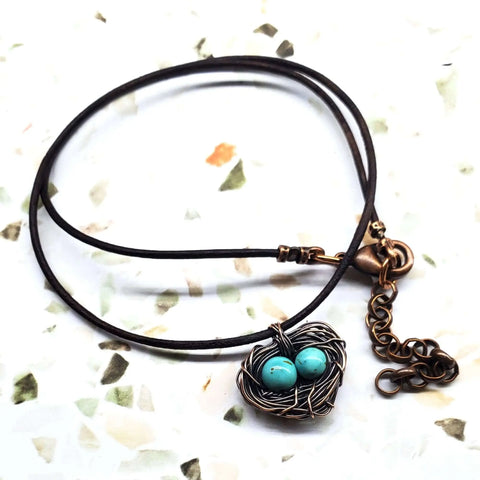 Handcrafted Copper Robin Nest Necklace With Up to 5 Beads – Made in USA Alexa Martha Designs  Necklace