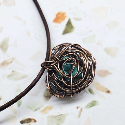 Handcrafted Copper Robin Nest Necklace With Up to 5 Beads – Made in USA Alexa Martha Designs  Necklace