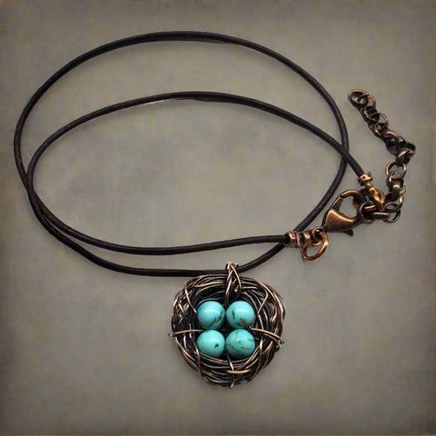 Handcrafted Copper Robin Nest Necklace With Up to 5 Beads – Made in USA Alexa Martha Designs  Necklace