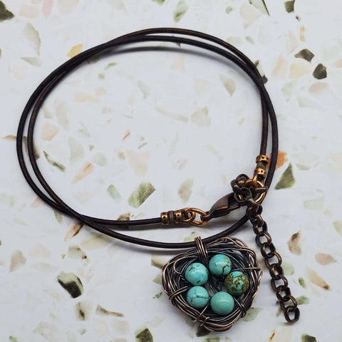 Handcrafted Copper Robin Nest Necklace With Up to 5 Beads – Made in USA Alexa Martha Designs  Necklace