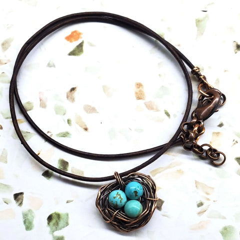 Handcrafted Copper Robin Nest Necklace With Up to 5 Beads – Made in USA Alexa Martha Designs  Necklace